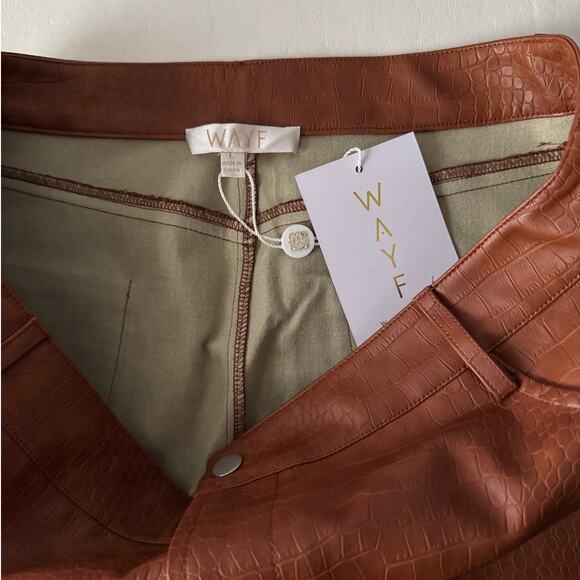 New WAYF Roberta Croc Embossed Midi Skirt in Brown Faux Leather Size L - Picture 7 of 13